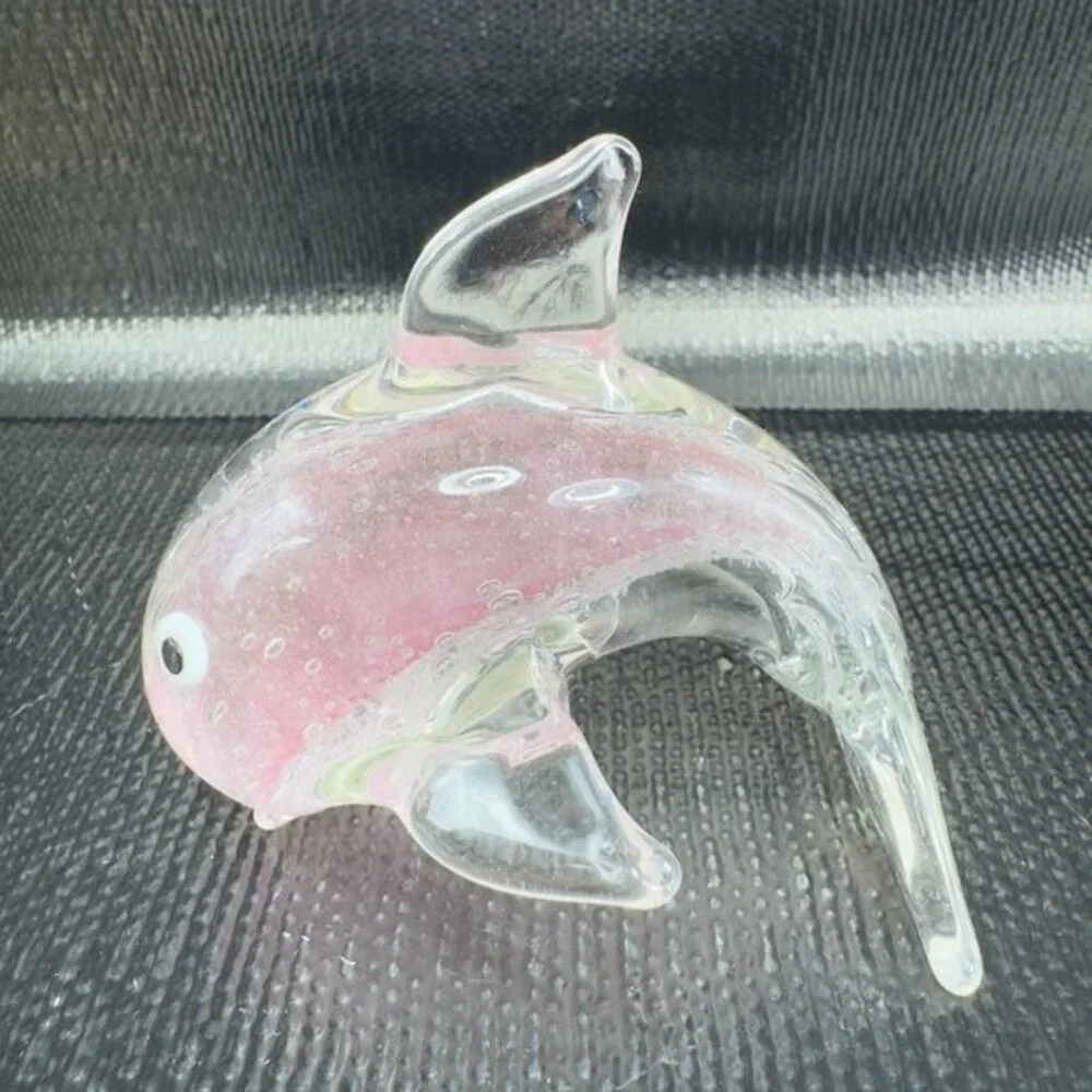 Dynasty Gallery Art Glass Dolphin Figurine Pink‎ Dolphin Glass Figure Vintage